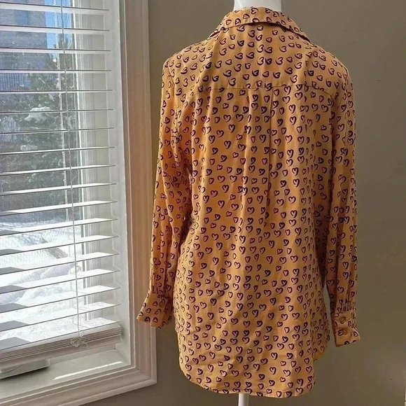 ❤️2/$30❤️[M]Velvet Heart Yellow Button Down  Rayon Heart patterns L/S Shirt - Picture 9 of 15